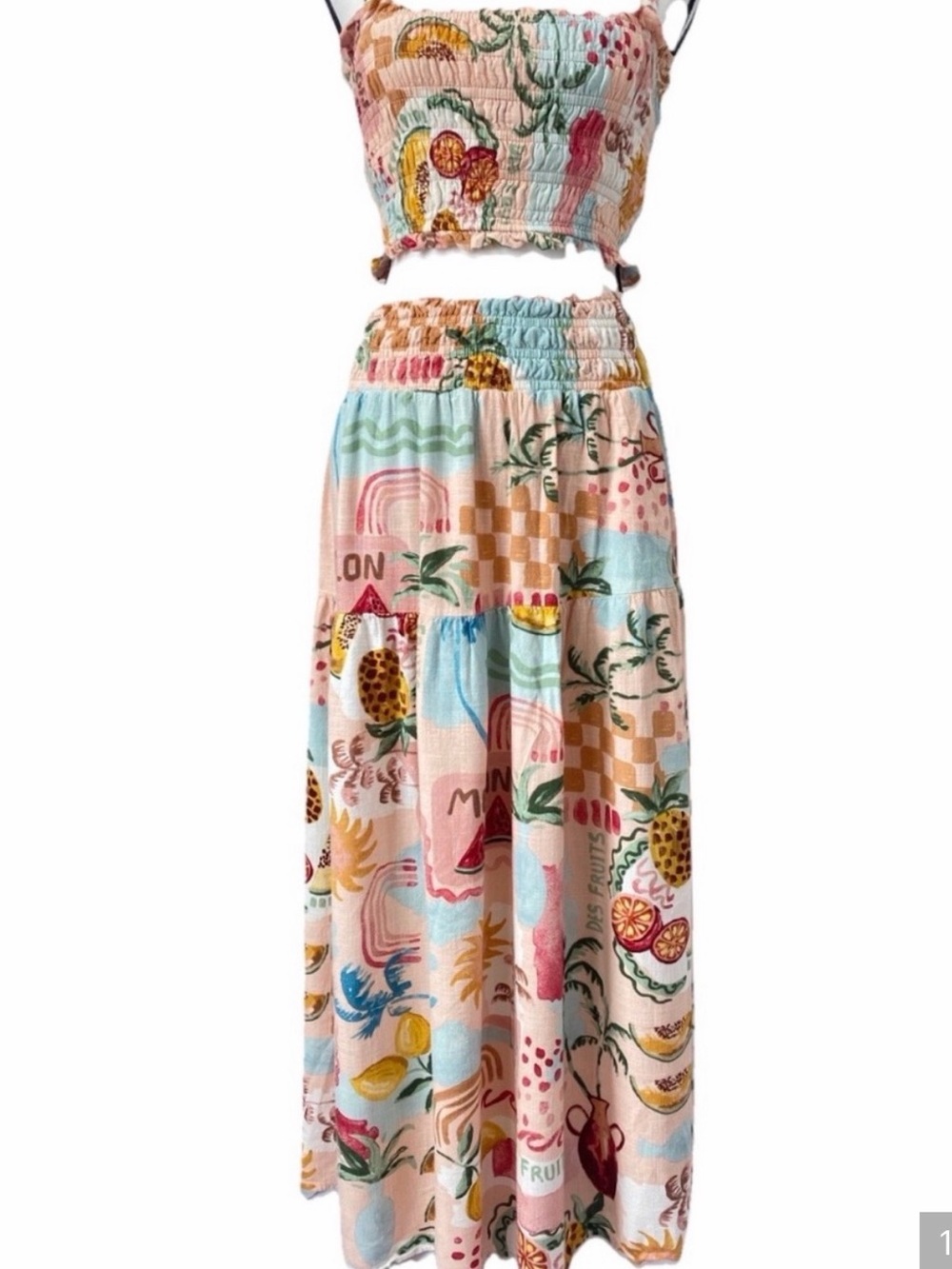 Paper Heart 2 piece tropical fruit crop top and skirt